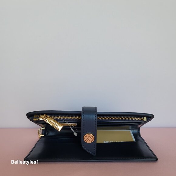 MICHAEL KORS Bifold Pebbled Leather Large Wallet/Wristlet- Navy color 🎈$88.⭐ - Picture 13 of 16